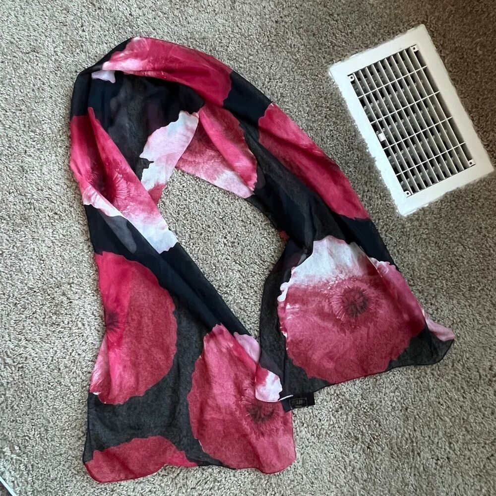 Art of the Scarf Tie Rack Sheer Floral Scarf Italy 90s Y2K Red Black